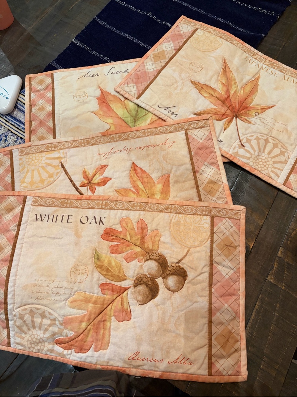 Vintage Style Autumn Leaf Quilted Placemats Set of 4 - Handmade